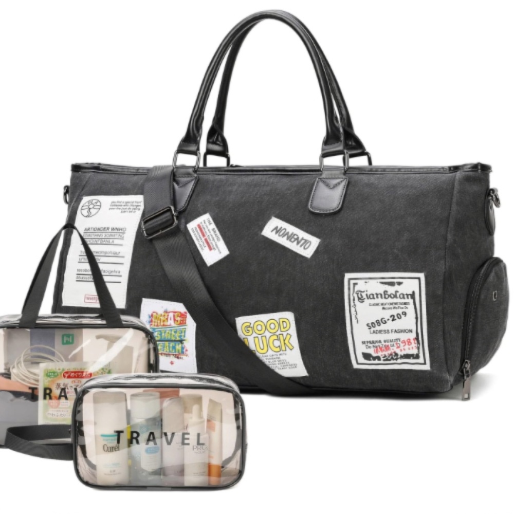 Boutique Travel Overnight Duffle Bag W/Shoe Wet Pocket & Toiletry Bags